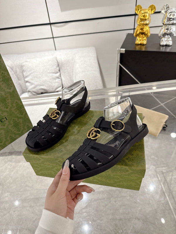 GC 25 Gold Double G Sandal Black Rubber 292430