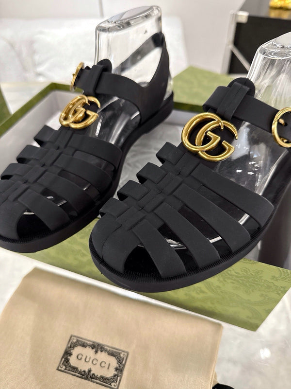 GC 25 Gold Double G Sandal Black Rubber 292430