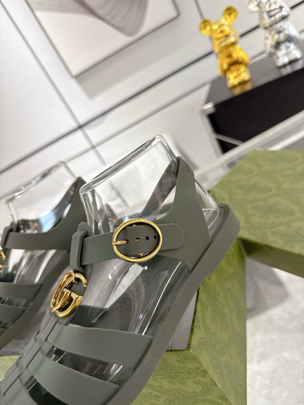 GC 25 Gold Double G Sandal Dark Green Rubber 292427