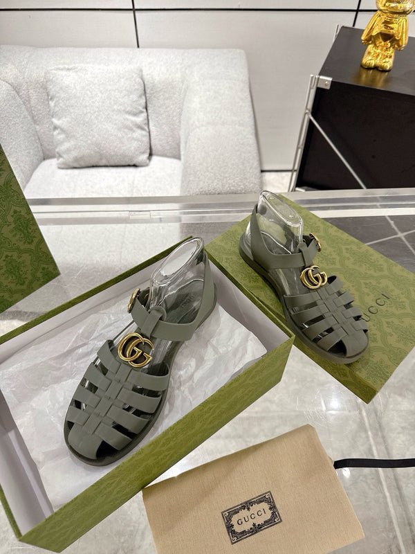 GC 25 Gold Double G Sandal Dark Green Rubber 292427