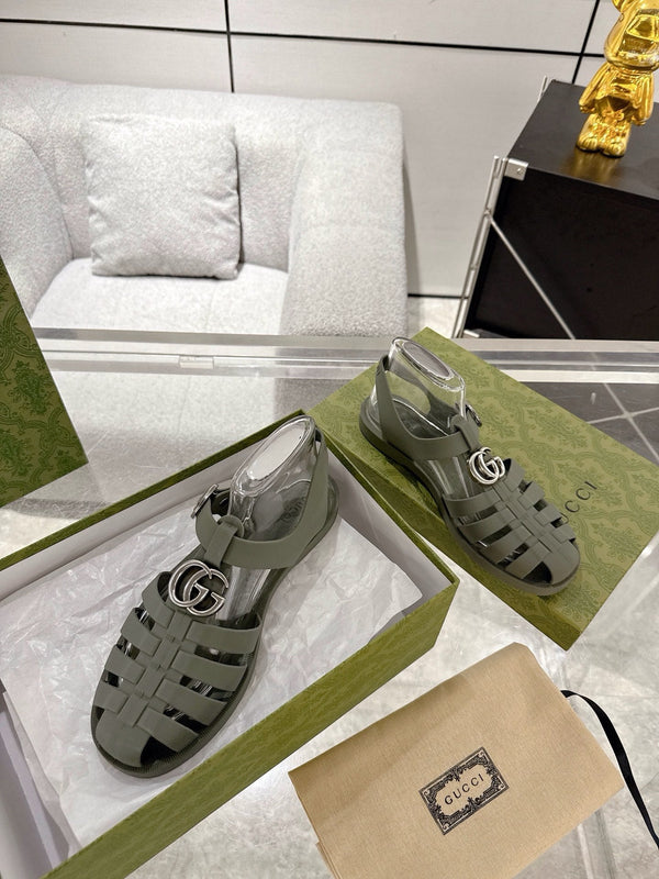 GC 25 Silver Double G Sandal Dark Green Rubber 292429
