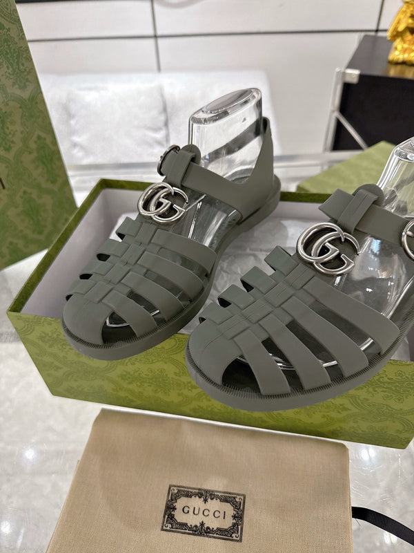 GC 25 Silver Double G Sandal Dark Green Rubber 292429