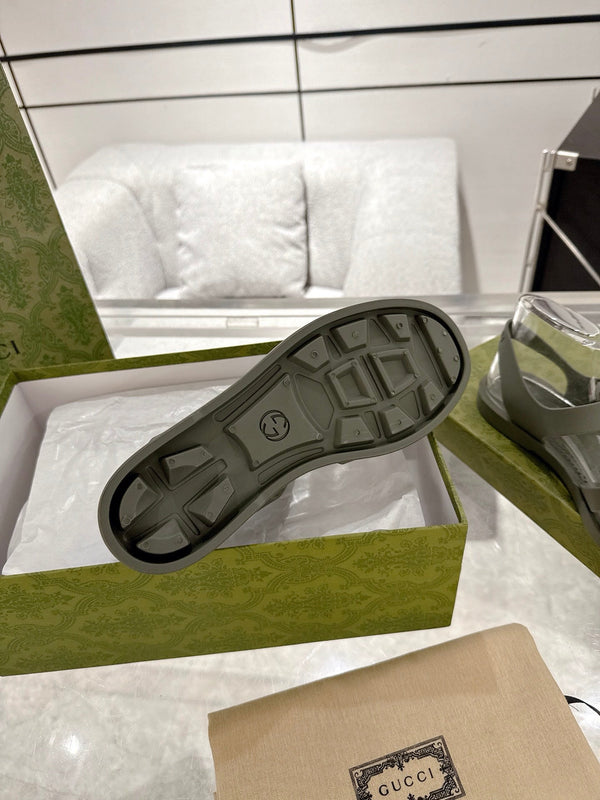 GC 25 Silver Double G Sandal Dark Green Rubber 292429
