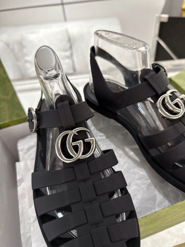 GC 25 Silver Double G Sandal Black Rubber 292433