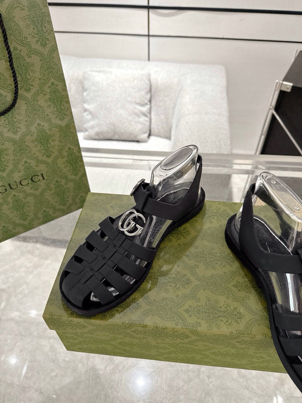 GC 25 Silver Double G Sandal Black Rubber 292433