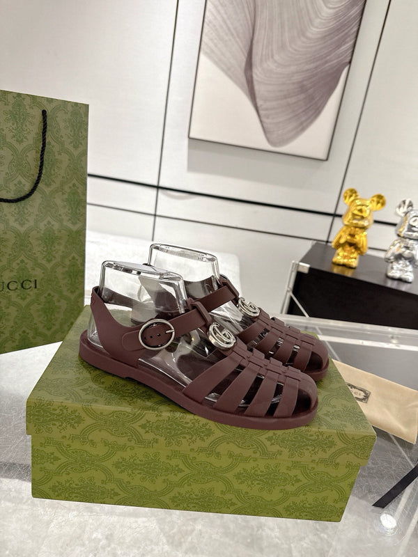 GC 25 Silver Double G Sandal Bordeaux Rubber 292435