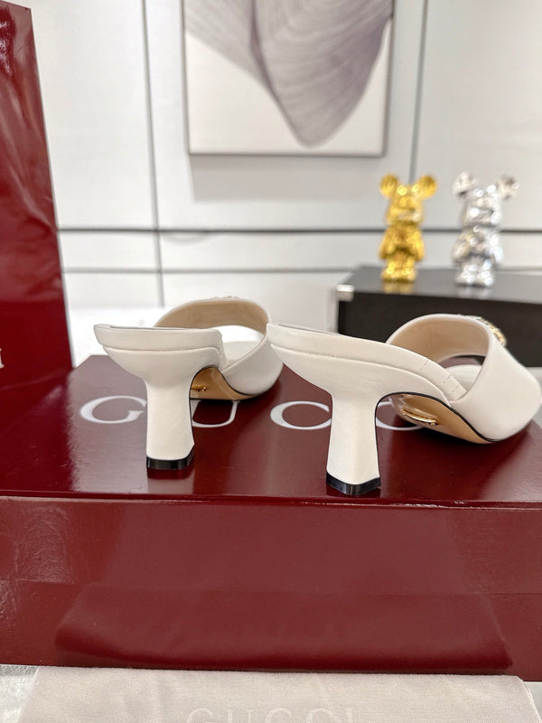 GC 2025 Double G High Heel Sandals White Sheepskin 292468