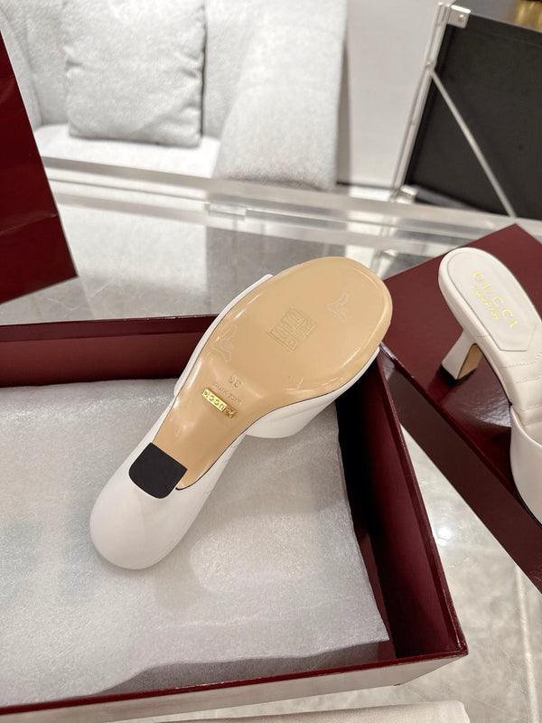 GC 2025 Double G High Heel Sandals White Sheepskin 292468