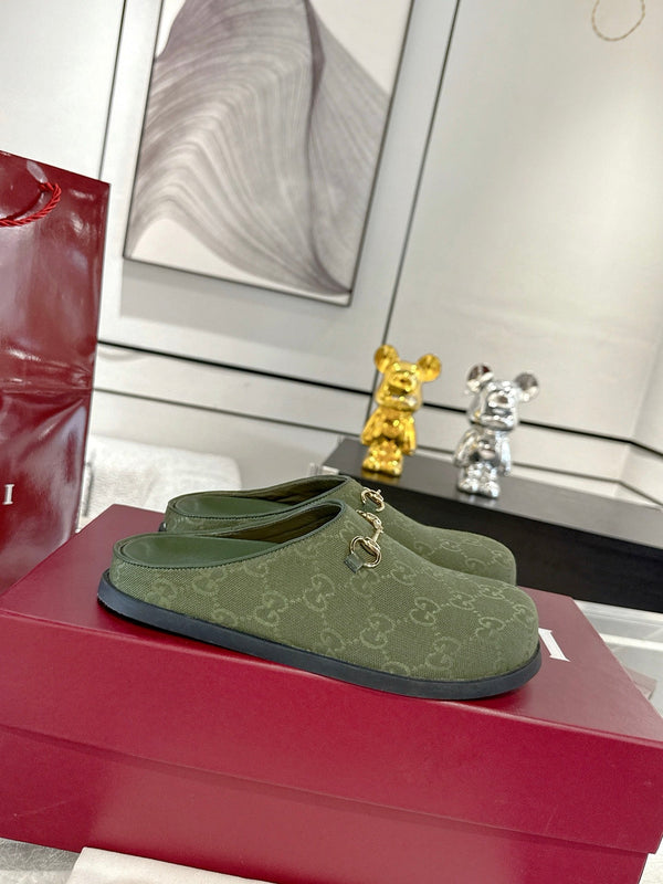 GC 25 Horsebit Mule Green Monogram Canvas