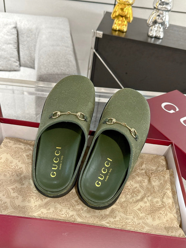 GC 25 Horsebit Mule Green Monogram Canvas