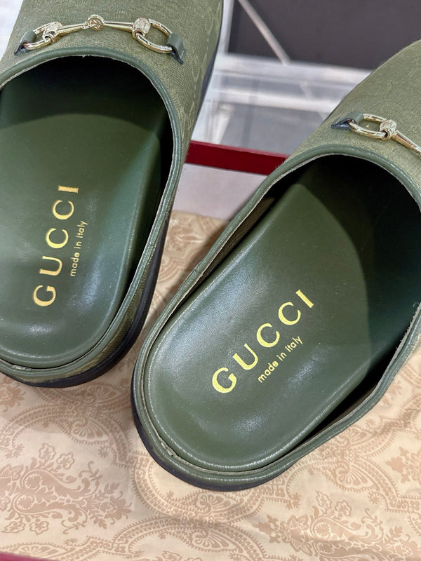 GC 25 Horsebit Mule Green Monogram Canvas