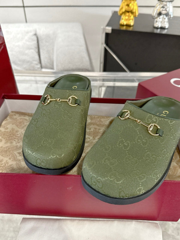 GC 25 Horsebit Mule Green Monogram Canvas