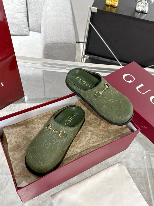 GC 25 Horsebit Mule Green Monogram Canvas