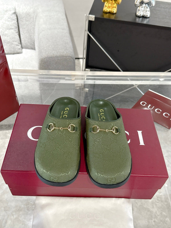 GC 25 Horsebit Mule Green Monogram Canvas