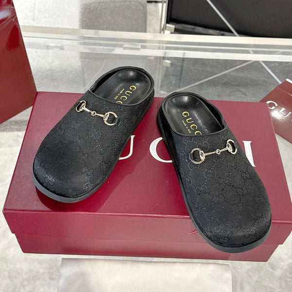 GC 25 Horsebit Mule Black Monogram Canvas