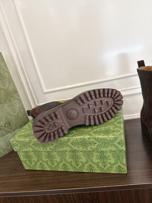 Gucci Horsebit Ankle Boots Dark Brown Black Suede Sheepskin 490527