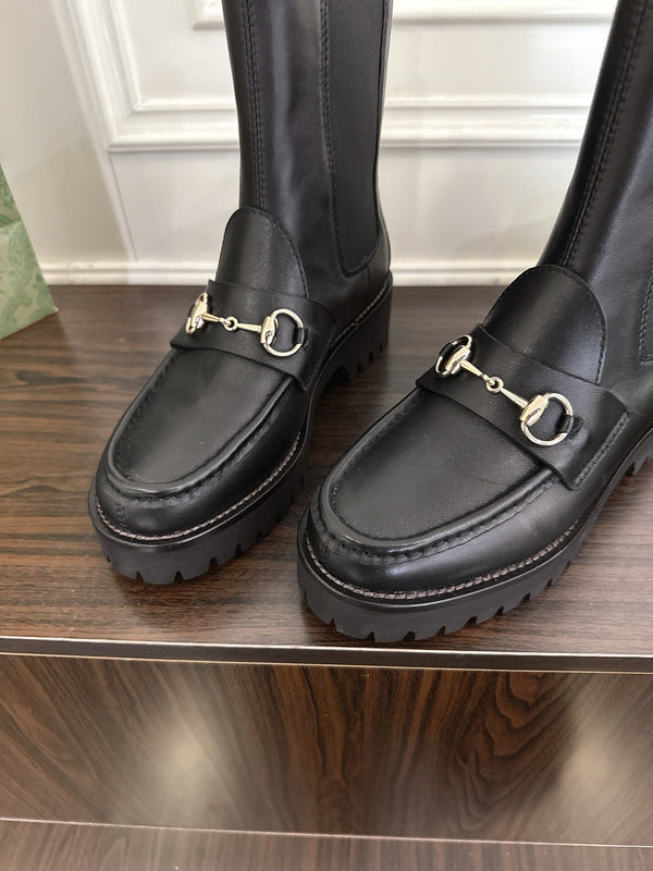 Gucci Horsebit Ankle Boots Black Sheepskin Fabric 490530