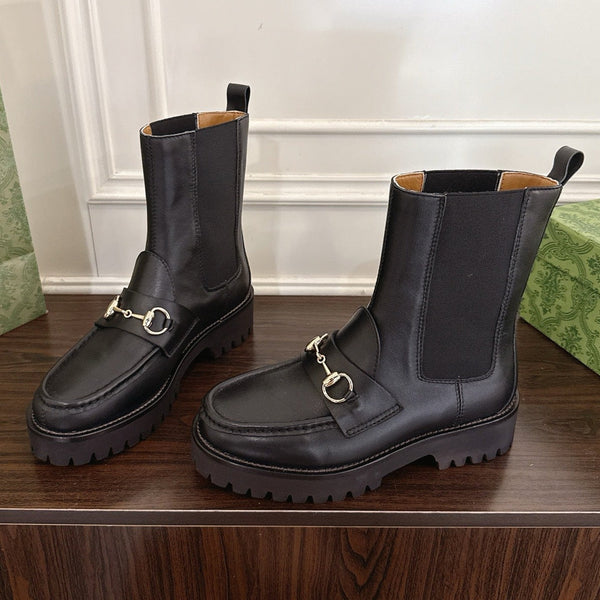 Gucci Horsebit Ankle Boots Black Sheepskin Fabric 490530