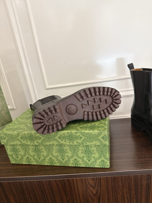 Gucci Horsebit Ankle Boots Black Sheepskin Fabric 490530