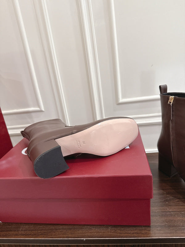 Gucci Horsebit Chunky Heel Ankle Boots Dark Brown Cowhide 490562
