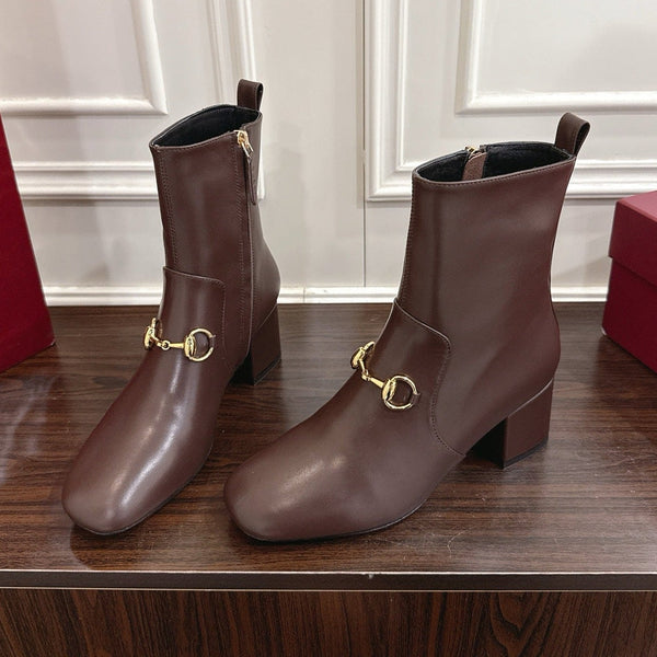 Gucci Horsebit Chunky Heel Ankle Boots Dark Brown Cowhide 490562