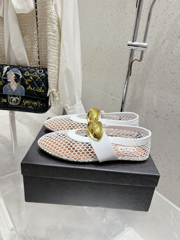 ballet flat jewel fishnet white lambskin