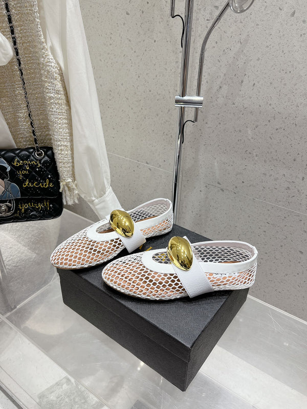 ballet flat jewel fishnet white lambskin