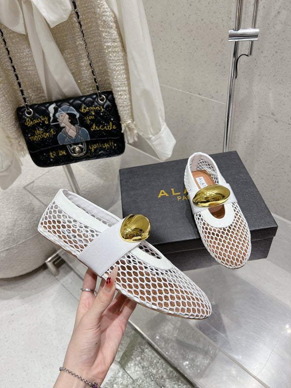 ballet flat jewel fishnet white lambskin