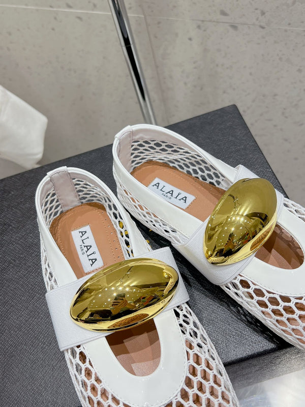 ballet flat jewel fishnet white lambskin