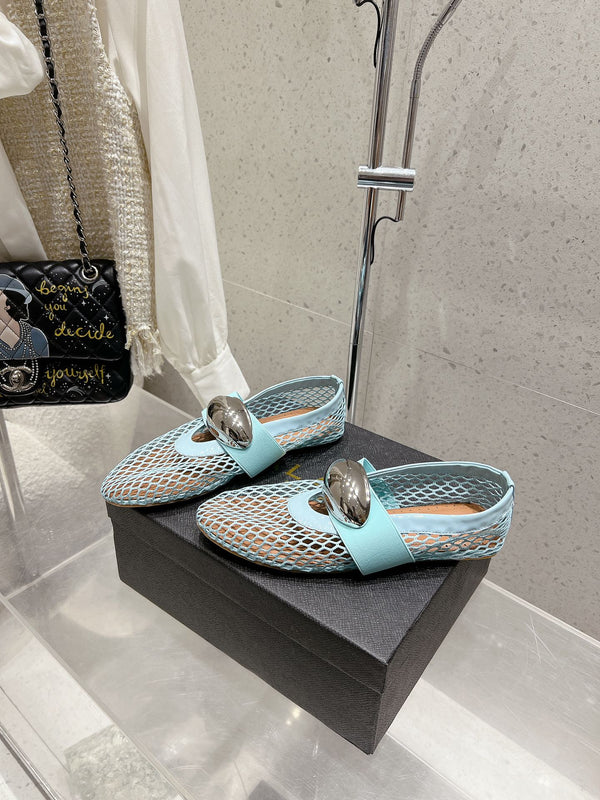 ballet flat jewel fishnet sky blue lambskin