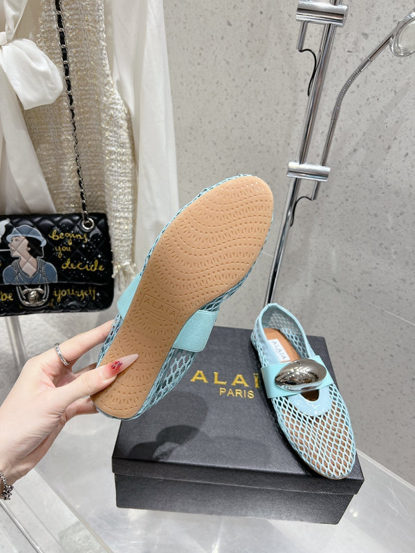 ballet flat jewel fishnet sky blue lambskin