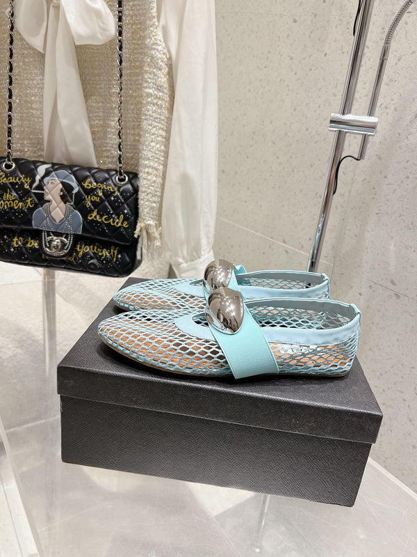 ballet flat jewel fishnet sky blue lambskin