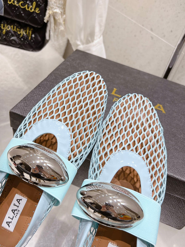 ballet flat jewel fishnet sky blue lambskin