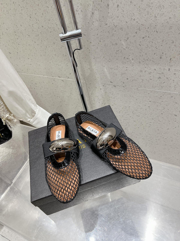 ALAIA MARY JANE SHOES IN BLACK MESH WITH BLACK - TONED HARDWARE