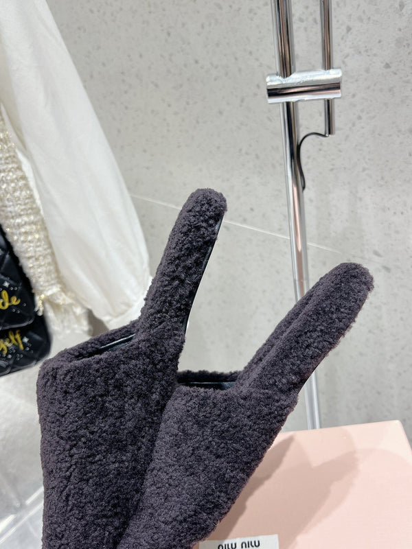 Miu Slippers Black Wool Fabric