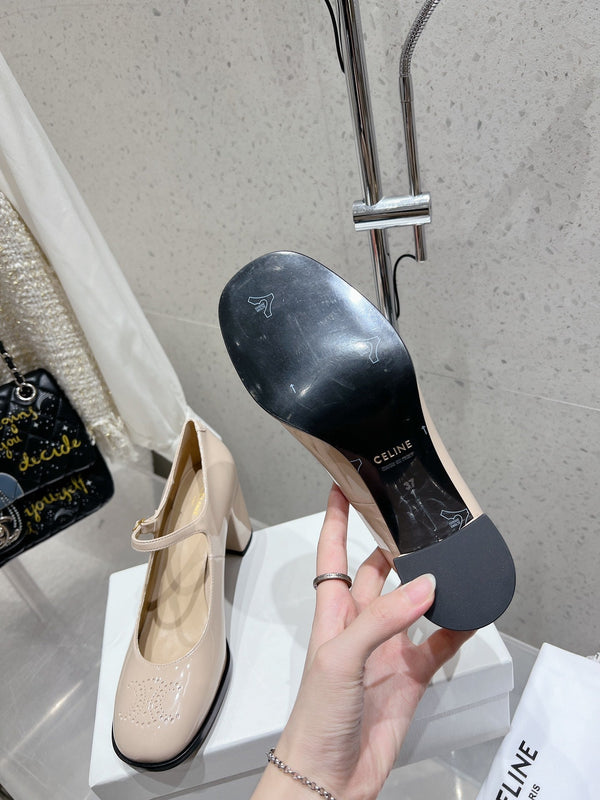 HIGH MARY JANE SHOES IN TAN BEIGE PATENT CALFSKIN