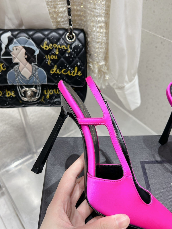 SANDALO CON TACCO ALTO 10 CM IN PELLE DI VITELLO ROSA BRILLANTE CON FERRAMENTA ORO