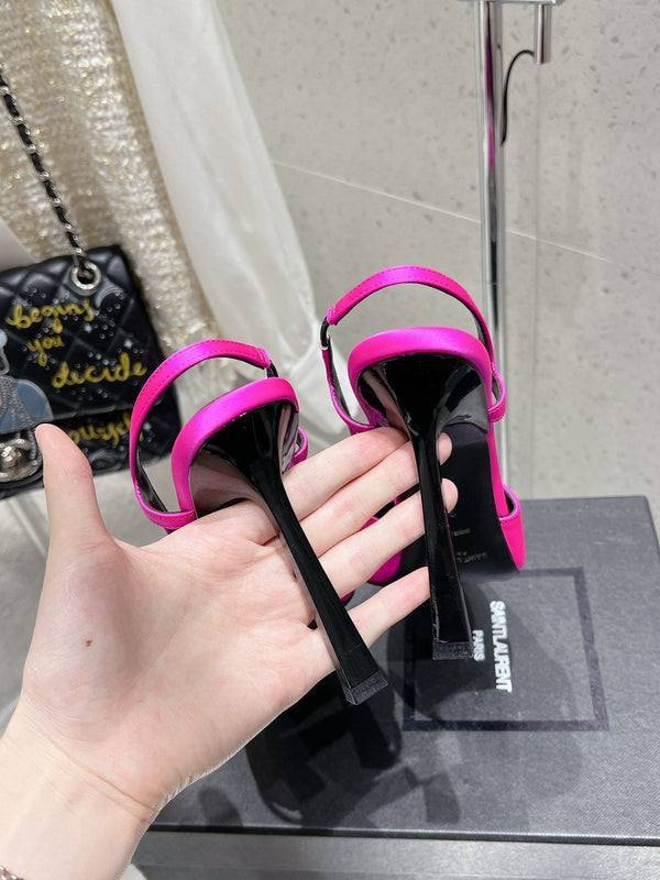 SANDALO CON TACCO ALTO 10 CM IN PELLE DI VITELLO ROSA BRILLANTE CON FERRAMENTA ORO