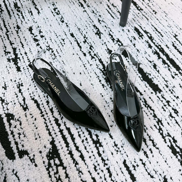 CC Slinback Flats In Black Glossy Lambskin 144671
