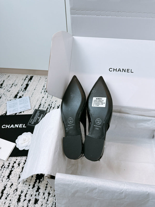 CC Slinback Flats In Black Glossy Lambskin 144671