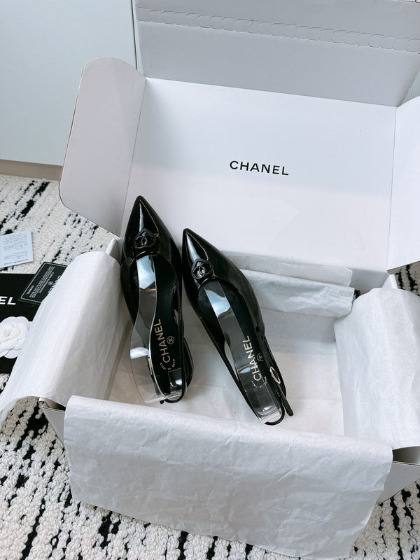 CC Slinback Flats In Black Glossy Lambskin 144671