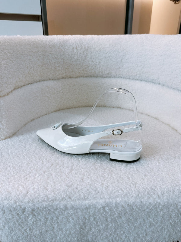 CC Slinback Flats In White Glossy Lambskin 144673