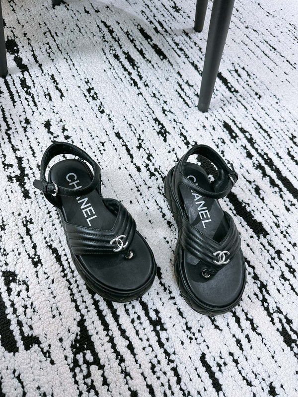 CC Sandals In Black Lambskin 144528