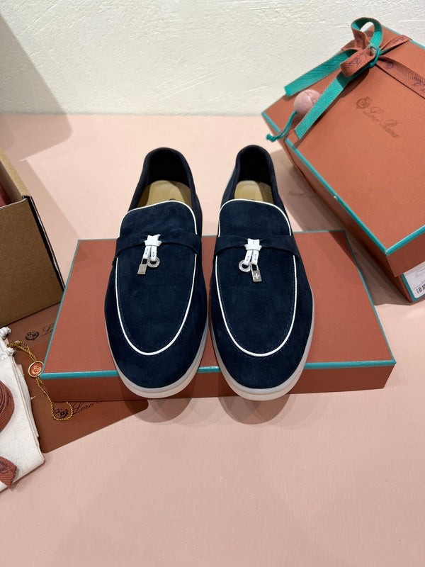 lp summer charm walk loafer dark blue white suede