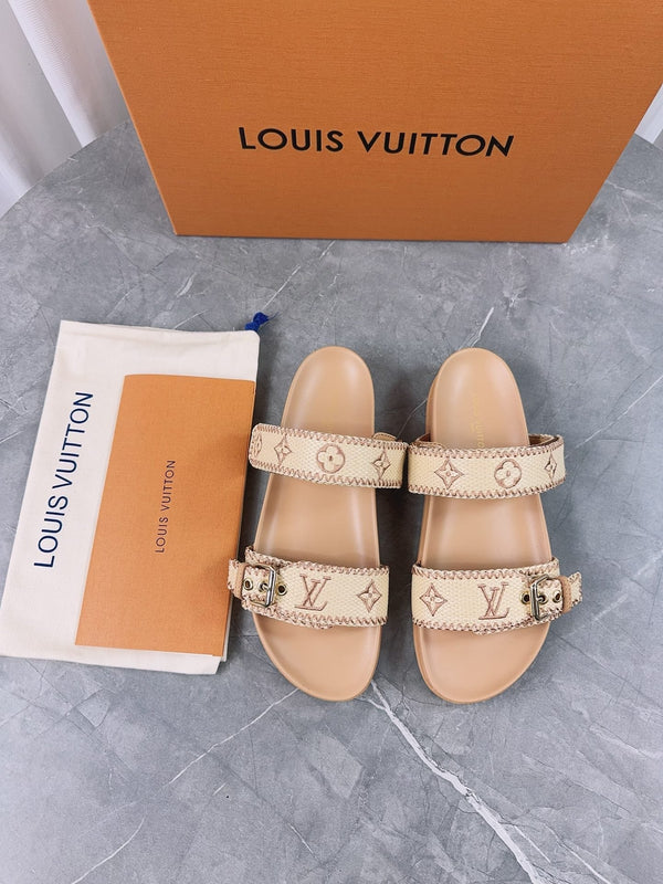 LV Sandals Dark Beige Embroidered Sedge