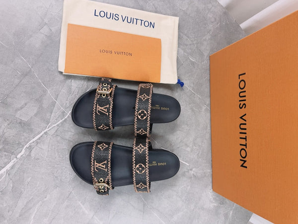 LV Sandals Black Embroidered Sedge