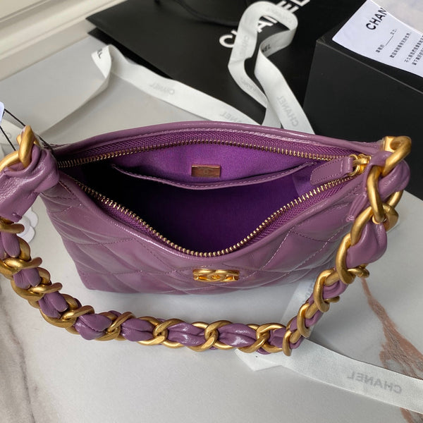 Borsa hobo 24a 23 cm in pelle di vitello viola con finiture dorate