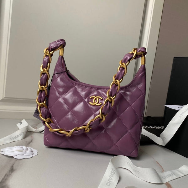 Borsa hobo 24a 23 cm in pelle di vitello viola con finiture dorate