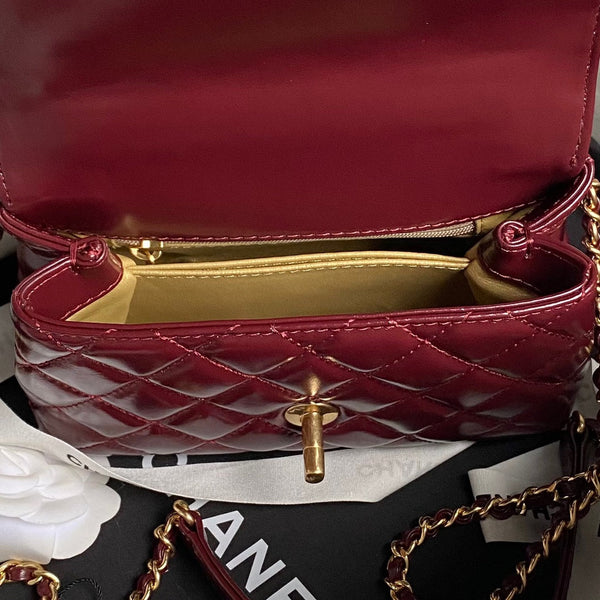 CC 24A Coco Handle Mini 19cm Pelle di vitello verniciata bordeaux Hardware dorato