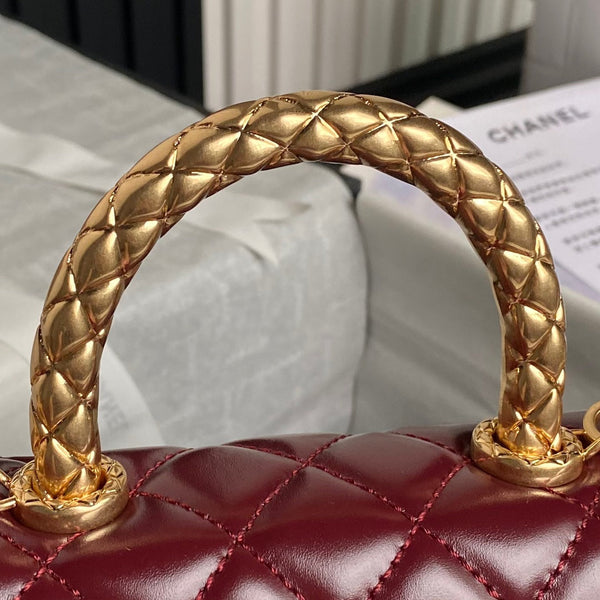 CC 24A Coco Handle Mini 19cm Pelle di vitello verniciata bordeaux Hardware dorato